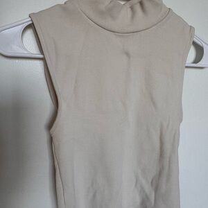 Knit Cream White Sleeveless Mock Neck Pullover Women's Tank Turtleneck Crop Top
